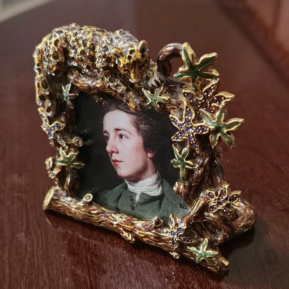 STUNNING RARE JAY STRONGWATER LEOAPARD JUNGLE SAFARI FLOWER CRYSTAL ENAMEL FRAME